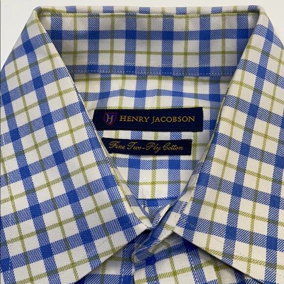 HENRY JACOBSON Mens Blue / Yellow Dress Shirt - Picture 4 of 4